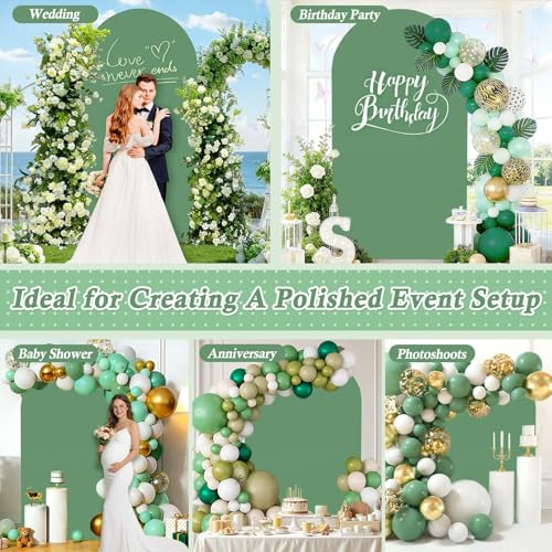 7.2FT Arch Fabric Backdrop Cover, Green Spandex Round Top Arch Stand Cover with Balloon Tie Tool for Wedding Ceremony Baby Bridal Shower Gender Reveal Birthday Party Photo Background Decorations by Dexpinzo - Used condition - Image 4