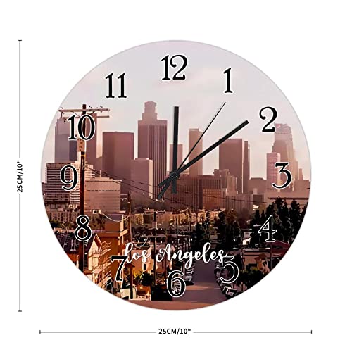 American City In California Decorative Wall Clock Usa City Los Angeles Clocks For Wall Farmhouse Battery Operated Wall Clocks Country Souvenir Gift Round Clock For Bedroom 10Inch #TOP1