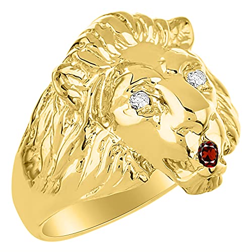 Image of Rylos Lion Head Ring Color Stones Eyes & Diamond Mouth - Fun Designer Rings in Sizes 8-13 in Yellow Gold Plated Silver