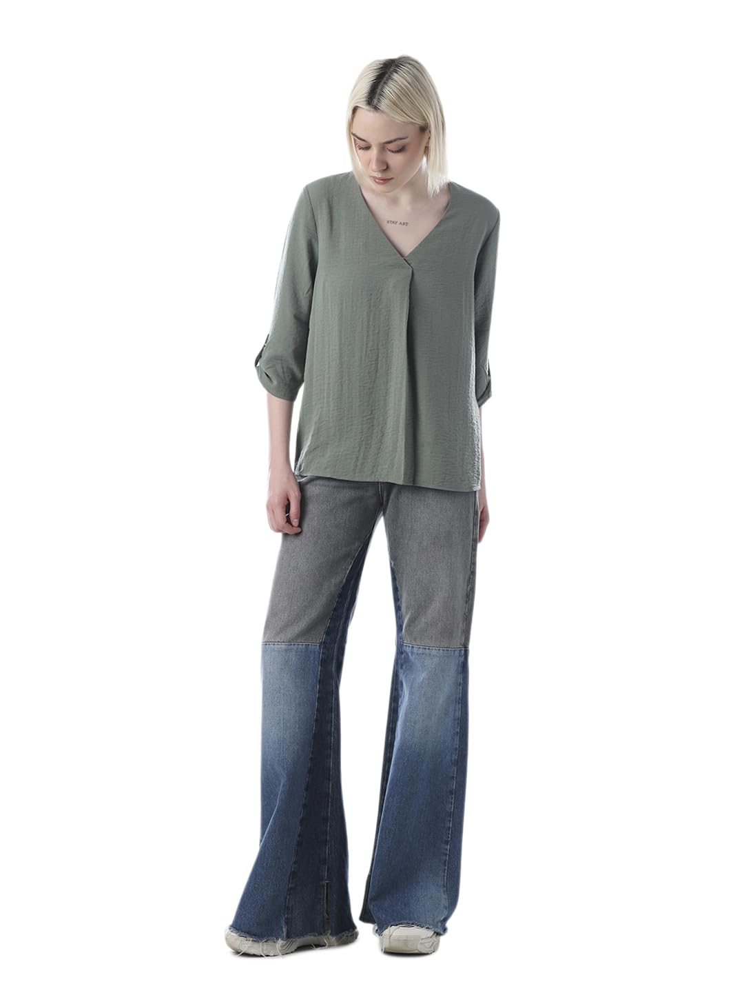 ONLY Women Roll-Up Sleeves Top in neutral