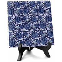 Coastal Turtle Desk Ceramic Ornament Decoration,Blue Ocean Starfish Retro Coral Shell Picture Photo Frame Art Diy Family Halloween Ornaments Artwork for Crafts Newlyweds Living Room Bedroom Office