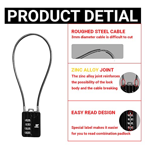 Reset-200 4 Digit Combination Padlock With 12 Inches Steel Cable,Cable Lock For Locker Luggage Suitcase Gun Case Toolbox Helmet Black,2 Pack #TOP5