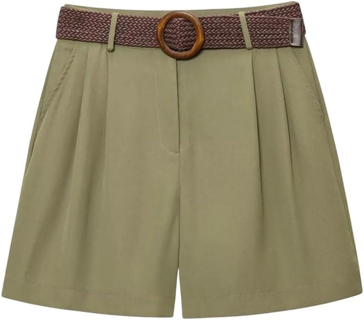 Women's Casual Shorts Set Women Loose Buttons Short Sleeve Shirt And Belt Shorts