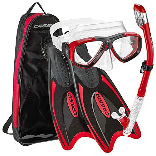 Cressi Palau Long Mask Fin Snorkel Set, Brisbane Red, Large/X-Large,