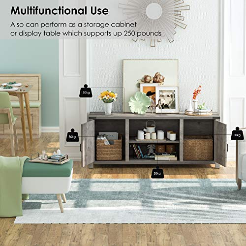 kealive TV Stand Farmhouse Barn Doors Wood Metal Entertainment Center and Media Console with Storage Cabinet and Shelves for TVs Up to 65\", Gray Wash - Thumbnail 5