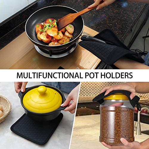 10 Pcs Silicone Oven Mitts and Pot Holders, 450℉ Heat Resistant Oven Mitts with Kitchen Towels Soft Cotton Lining and Non-Slip Surface Safe for Baking, Cooking, BBQ