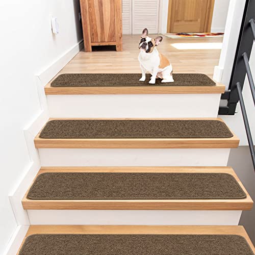 Non Slip Stair Treads Carpet - For Wooden Steps Indoor With Self Adhesive Tape Set Of 15, Anti Moving Stair Runners Covers Mats Staircase Step Carpet For Elder Pet Dog, 8"X30", Brown #TOP1