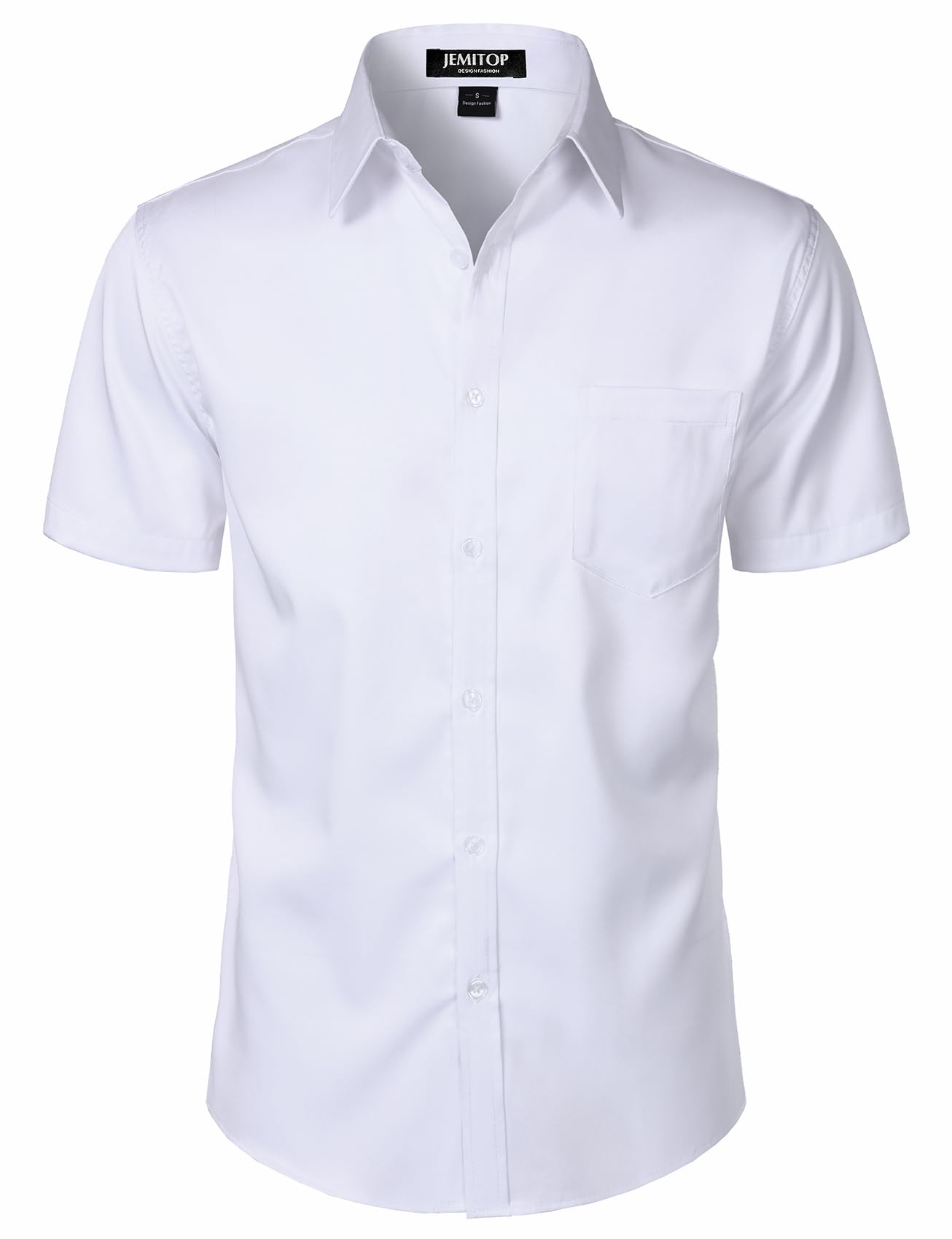 JEMITOP Men's Stretch Slim Fit Dress Shirts Formal Wedding Prom Short Sleeve Button Down Shirt with Pocket