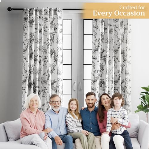 Image of Maison d' Hermine Curtains for Living Room 100% Cotton 50 inchx84 inch (Pack of 1) | 84 inches long Light Filtering Toile Curtains for Windows with Rod and Loop Pockets - Paradise - Midnight