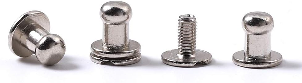 WUTA Solid Brass Round Head Screw Studs Brass Button Nail Rivet Chicago Leathercraft Accessories 20pcs/Pack,8mmX5mm Nikel