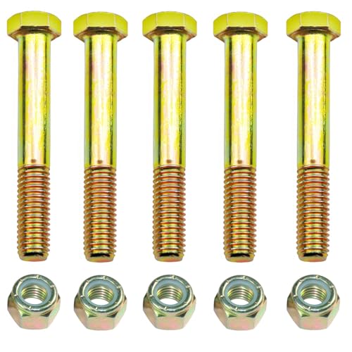 Image of Grade 5 Shear Bolts 1 /2 inch x 3-1 /2 inch for Rotary Cutter,Tractor Gearbox,by Color Galvanization with Nylon Lock Nut Kit,by Metalsuberg .(5pcs Pack)