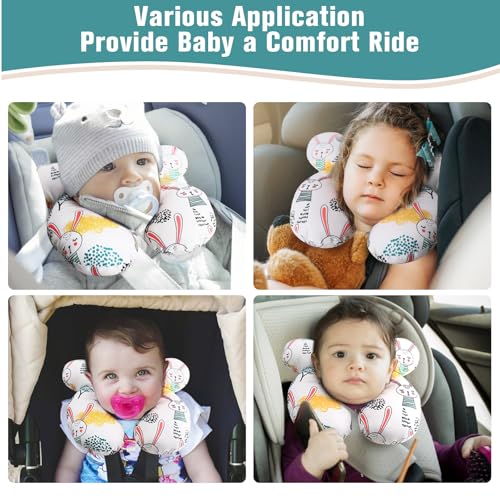 Image of vocheer Baby Travel Pillow(Upgraded), Head and Neck Support Pillow for Pushchair, Car Seat,Stroller, Bouncer, Cotton(Rabbit)