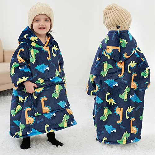 Image of KFUBUO Dinosaur Wearable Blanket Hoodie for Kids Toddlers Sherpa Blanket Sweatshirt with Pocket 2-6 Year Old Boys&Girls Birthday Gifts | Dinosaur, Sherpa, Heavy Material, Oversized Sweatshirt Blanket, Kids Blanket, Girl Boy Gifts, Cozy Gifts for Kids
