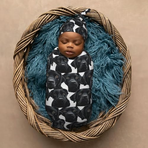 Image of Cute Labrador Lab Dog Newborn Swaddle Blankets Hat Sets Soft Baby Receiving Blanket Swaddle Sack for Baby Shower Infant Boy Girl Gift
