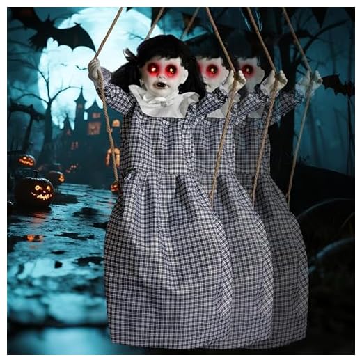 JOYIN Outdoor Halloween Hanging Scary Swing Girl Decorations, Outdoor Swinging Doll with Creepy Sound and Light Up Eyes Sound, Animated Hanging Decors Activated for Garden Yard Lawn