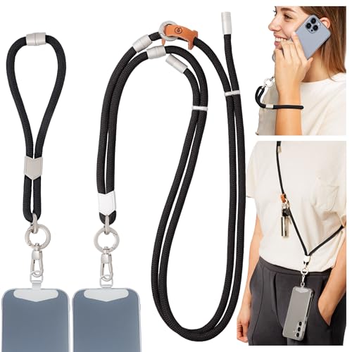 Pulpo 2 in 1 Anti Theft Phone Lanyard and Wrist Strap for iPhone and Android, Adjustable Cell Phone Leash and Universal Tether, Hands Free Strap for Travel Running and Everyday Use, Black
