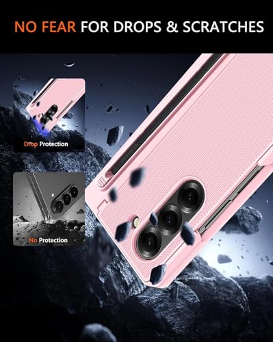 Image of Kapa Textured Grip S Pen Holder Hinge Protection Back Cover for Samsung Galaxy Z Fold6 / Fold 6 | with Kickstand & S Pen Slot Case (Pink)