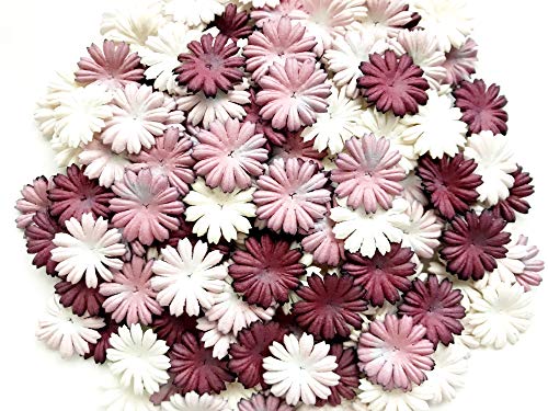 TH 50 pcs. Daisy Paper Flowers 25 mm. Mixed Tone Mauve1 Petal Flower die cuts Mulberry Paper Flower Craft Handmade Wedding Scrapbook for so Many Card Craft Projects