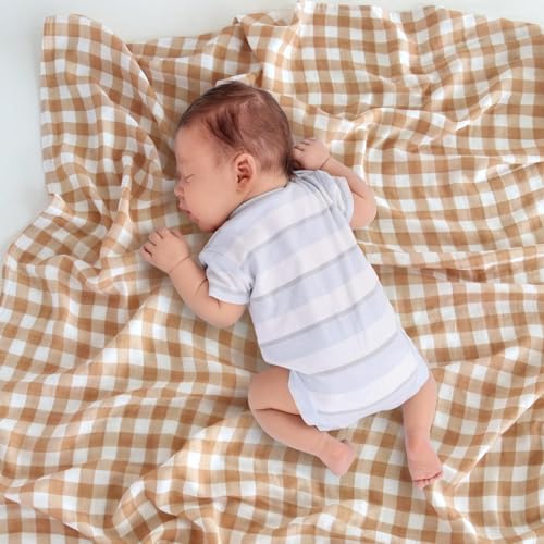 Image of LifeTree Baby Swaddle Blankets, Boys Girls Muslin Swaddling Wrap Receiving Blanket for Newborn, 70% Viscose from Bamboo and 30% Cotton, Large 47 inch x 47 inch, Deer and Checkered