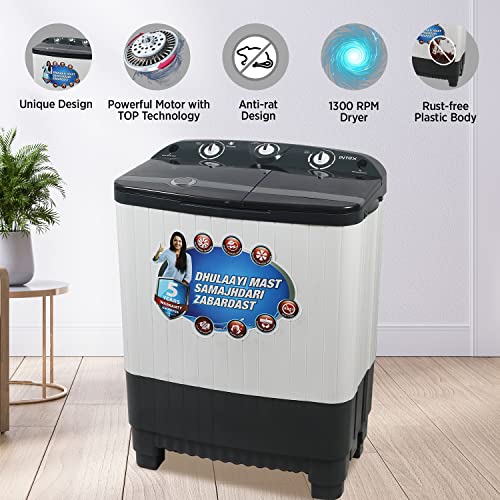 Image of Intex 7.5 KG Semi AutomaticTop Loading Washing Machine (Transparent Lid, Grey and White, SA75GRPT)