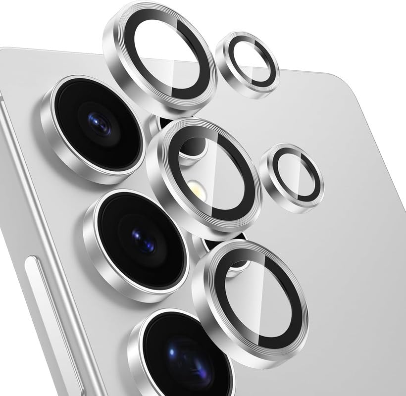 Image of Skinomi Camera Lens Protector Compatible with Samsung Galaxy S25 ultra 5G [Anti-Scratch] Premium Tempered Glass Film Aluminum Alloy Lens Ring Cover- Titanium Silver