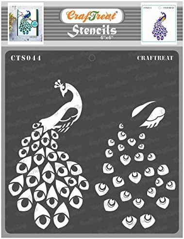 CrafTreat Layered Peacock Stencils for Painting on Wood, Canvas, Paper, Fabric, Floor, Wall and Tile - Peacock - 6x6 Inches - Reusable DIY Art and Craft Stencils - Peacock Stencil Template