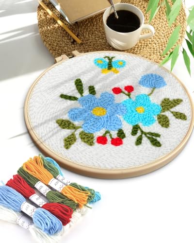 Image of TINDTOP Punch Needle Embroidery Kits, Flowers Punch Needle Kits for Adults