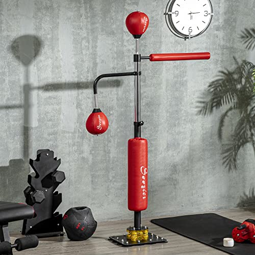 Soozier 4'7" - 6'8" Speed Bag Boxing Bag Stand With Reaction Bar Challenge, Reflex Bag Boxing Training Equipment With Suction Cups, Speed Punching Bag, Mma Equipment, Red #TOP1