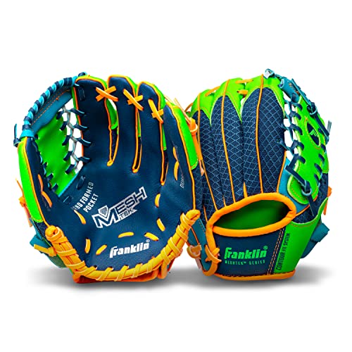 Franklin Sports Baseball Gloves - Meshtek Child's Tball Glove + Ball - Boys + Girls Teeball Mitt Set - Kids + Toddler Right Hand Throw - 9.5" - Navy/Lime/Orange #TOP1