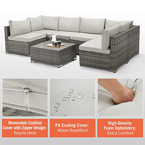 image for U-MAX 7 Piece Outdoor Patio Furniture Set, Gray PE Rattan Wicker Sofa 