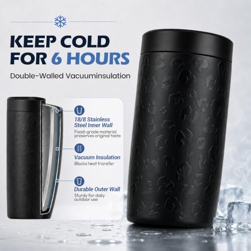 Image of Itslife 4-in-1 Slim Can Cooler Easy to Hold Insulated Beer Can Holder Double-walled Stainless Steel for All 12 Oz Cans Gift Fathers Day Gifts for Dad (Black Leopard)