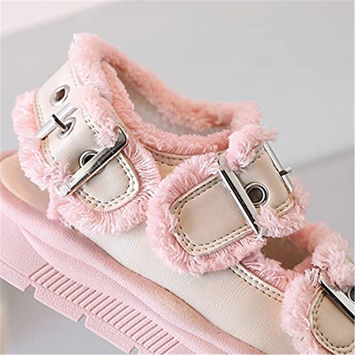Big Kids Girl Black Hairy Edge Adjustable Ankle Sandals Width Soft Bottom Casual Buckle Princess Shoes4