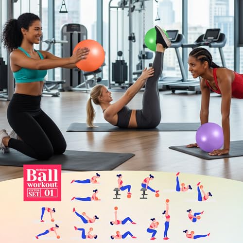 Image of Aoriher 10 Pack 9 Inch Small Pilates Ball Bulk Mini Exercise Ball Portable Non-Slip Workout Yoga Balls with Air Pump for Stability, Barre, Fitness, Balance, Physical &Core, Gym Home Office Use