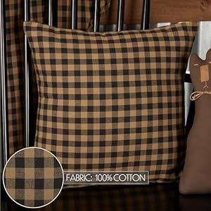 Vhc brands black check cotton 16×16 fabric pillow black  urban country home decor