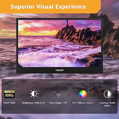 Image of Yodoit Portable Monitor for Laptop 1920x1080 17.3 inch FHD Screen IPS Display with USB Type C Port, Built-in Speakers and Smart Cover Compatible with PC, MacBook, Xbox (Black)