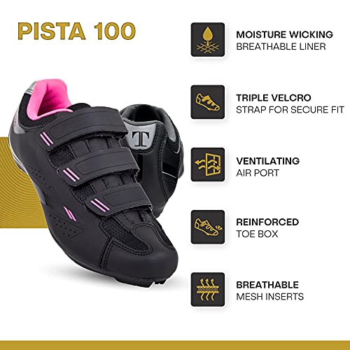 Tommaso Pista Women's Indoor Cycling Ready Cycling Shoe Bundle - Black/Pink - Look Delta - 40