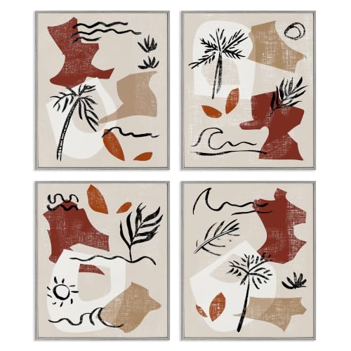 'Abstract Tropical Boho Shapes & Botanicals'| 4pc Framed Giclee Set