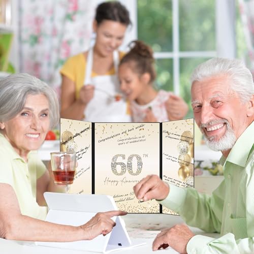 Image of DARUNAXY Black Gold 60th Anniversary Party Decorations, Happy 60th Anniversary Alternative Signature Guest Book for Parents Cheers to 60 Years Gifts 60 Anniversary Signing Card Board Party Supplies