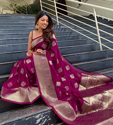 Image of Women's Kanjivaram Soft Silk Banarasi Saree With Blouse Piece | Banarasi Sari For Women | Saree with Blosepiece