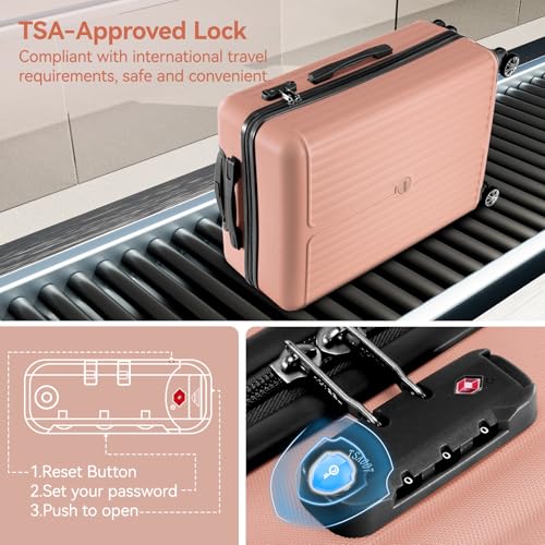 Image of Hoteel Luggage Sets 3 Piece, 4-Yr Warranty Durable Suitcase Dual-Spinner Wheel TSA Lock, Lightweight Travel Hardshell ABS Carry on Luggage for Men&Women, Pink(20in /DB /TB)