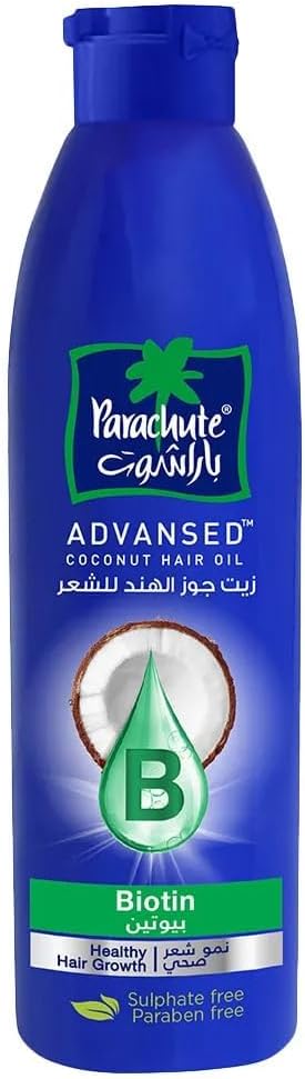 Parachute Advansed Biotin & Coconut Hair Oil , For Healthy & Nourished Hair , Controls Hairfall & Promotes Hair Growth , All Hair Types , No Parabens, Silicones, Sulphate , 170ml