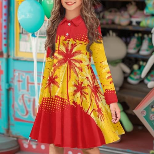 Flag Design Girls Active Tennis Golf Dress Long Sleeve A Line Swing Skater Twirl Dress Pleated Hem Midi Sundress3