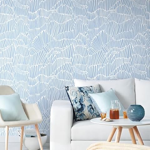 Guvana Peel and Stick Wallpaper Blue Contact Paper Peel and Stick Bathroom Wallpaper Striped Modern Wallpaper Blue and White Wallpaper for Bedroom Cabinets and Drawers Removable 17.3"×394"(Blue) Cover