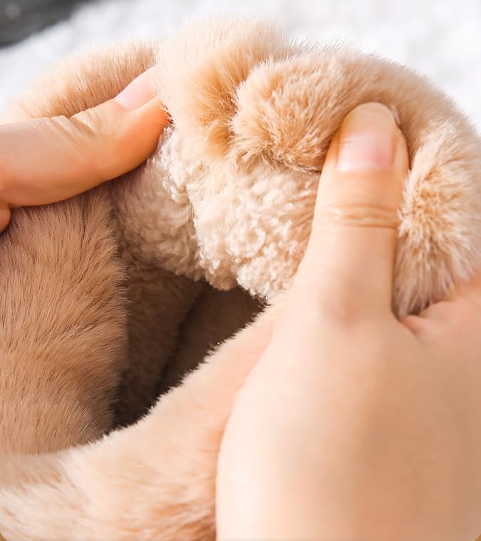 Non-Slip Floor Silent Shoes Snow Boots,Women's Solid Color Plush Slippers, Soft and Thick Sole Plush Lined Warm Shoes4