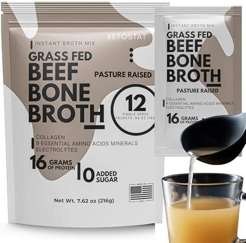 Amazon.com: Ketostat Bone Broth Protein Powder Packets, Grass-Fed Beef ...