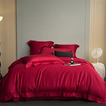 Premium Cotton Simple Solid Color Soft Bedding Set Queen King Size Duvet Cover Set Bed Sheet/Fitted Sheet Pillowcases,Color 3,King 220x240cm 4pcs