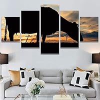 SIGNWIN 5 Panel Canvas Wall Art Modern Art Animals Colorful Decorative Elements Multicolor Photography Silhouette for Home Decorations Ready to Hang - 60