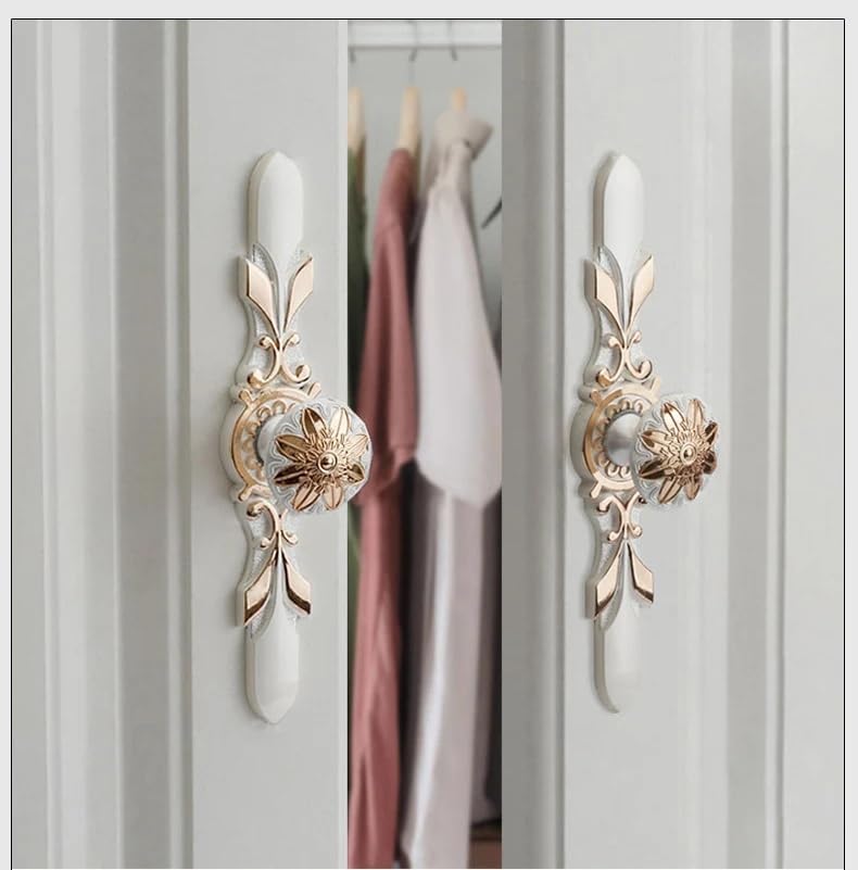 10 Pack Large Ivory White Gold Knobs - 1.35 Knob & 8.8 Plate - Cabinet Knobs Boho for Kitchen Drawer Knobs Furnitures Bathroom Flower Look - missing parts