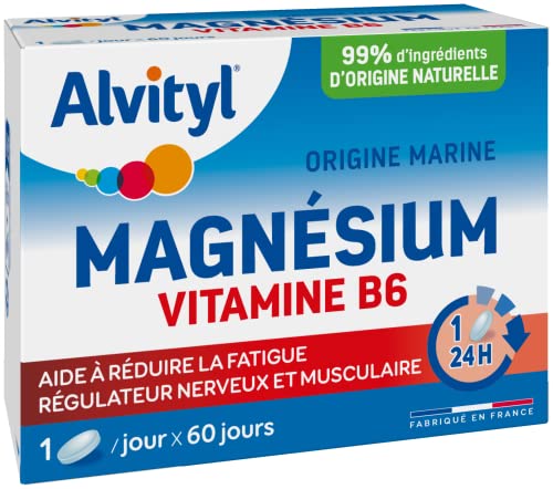 Alvityl Magnésium + Vitamine B6 - 60 jours - Origine marine - Aide à réduire la fatique - 60 comprimés à avaler Cover