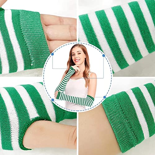 Image of Women's Long Knitted Fingerless Gloves Thumbhole Stretch Arm Warmers | Stretchy soft knitted arm warmers for women, comfortable thumbhole design, ideal daily winter hand sleeve accessories
